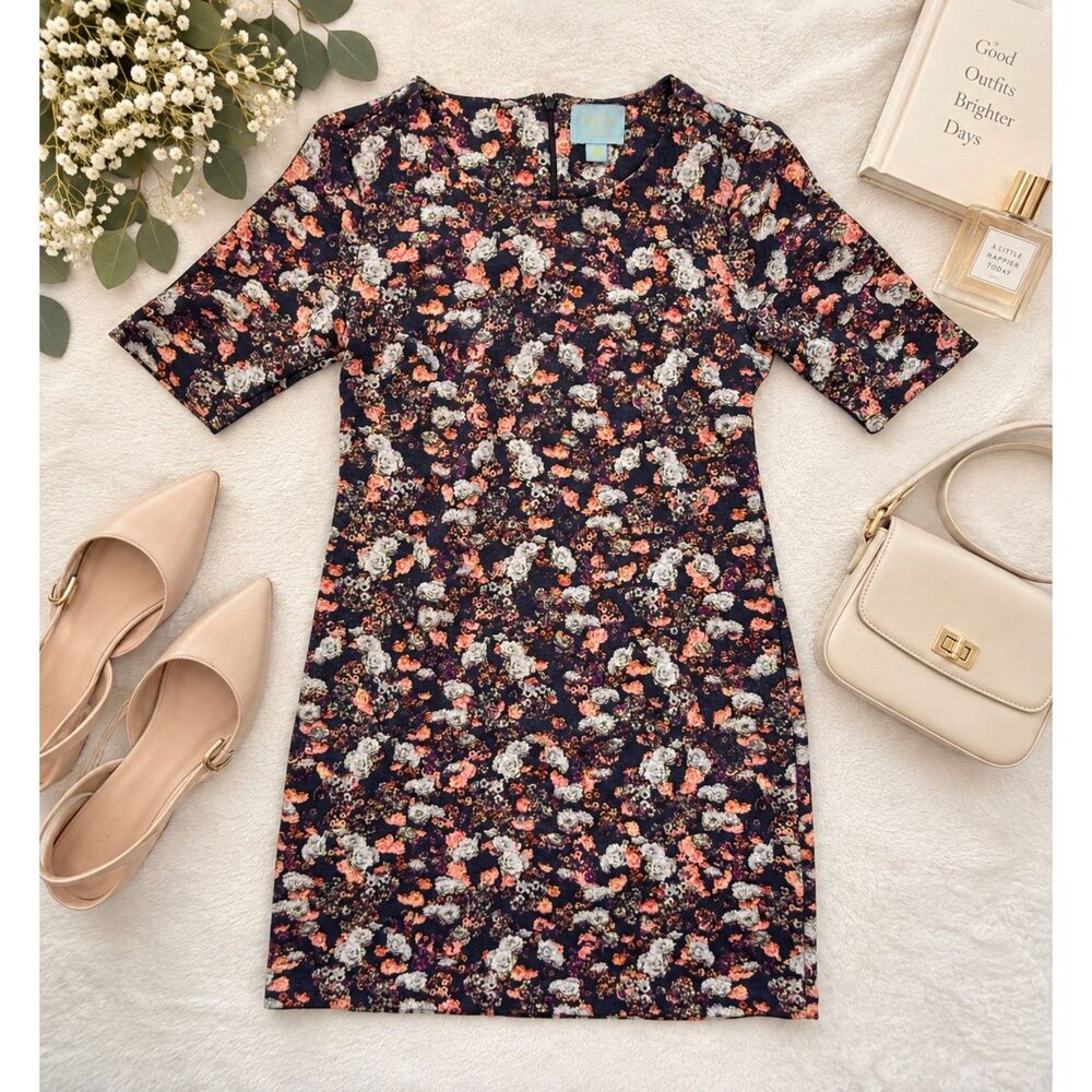 CeCe by Cynthia Steffe Floral Shift Dress Navy Multicolor Size S